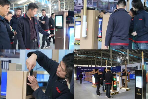 眾人到大廳展示區(qū)參觀行業(yè)產(chǎn)品，近距離感受新品所帶來的魅力