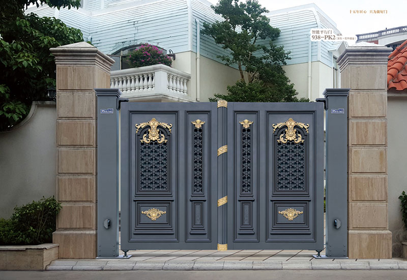 智能平行門(mén)938-PK2雙開(kāi)（深灰+花件描邊）