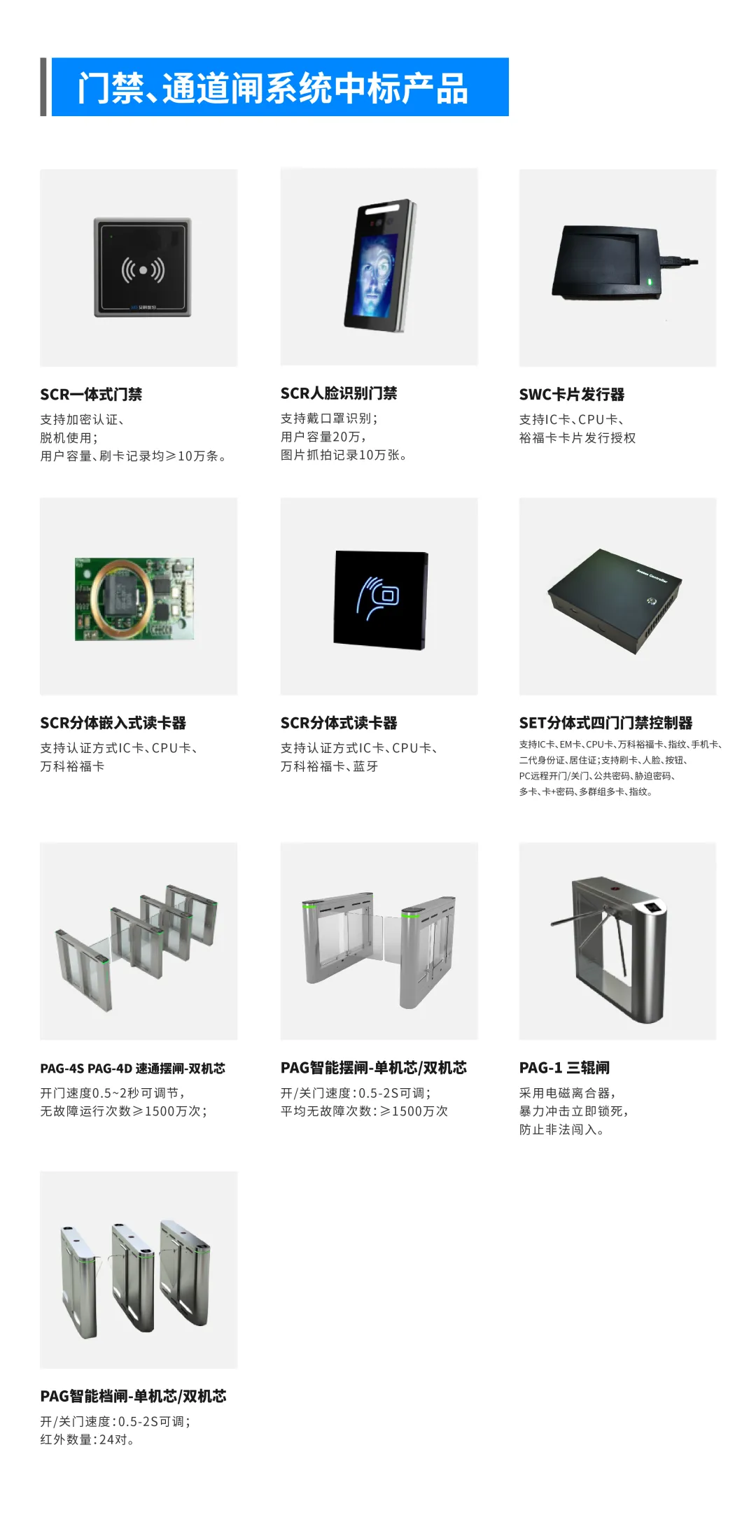 門禁、通道閘系統(tǒng)中標(biāo)產(chǎn)品